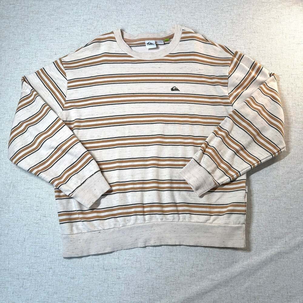 Quiksilver Striped Crewneck Sweatshirt, Beige/Brown - XL
